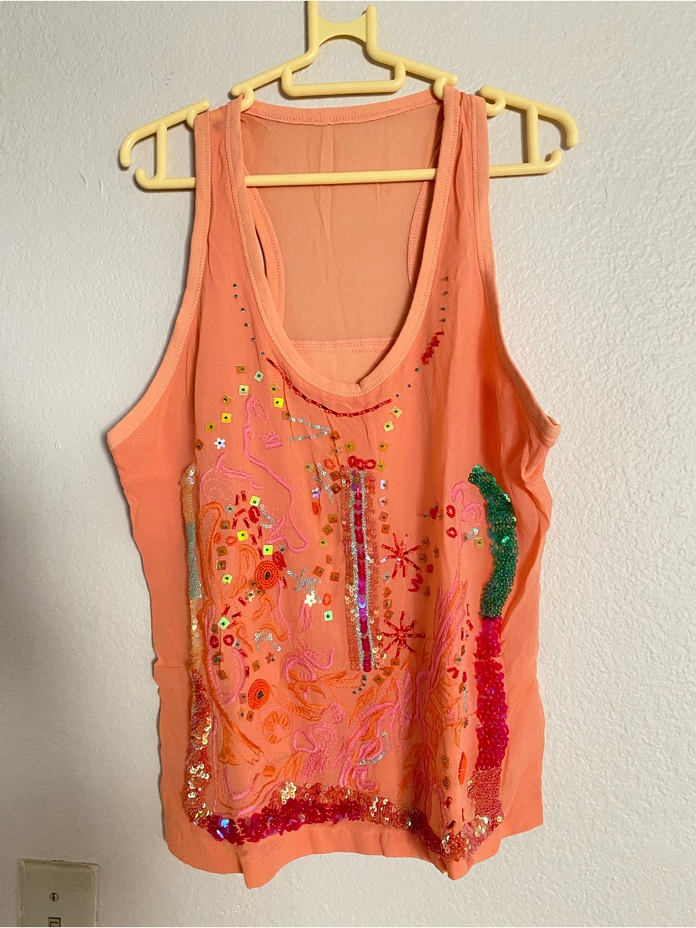 JNBY Embroidery and Hand-stitched sequined texture pattern silk / cotton Tank